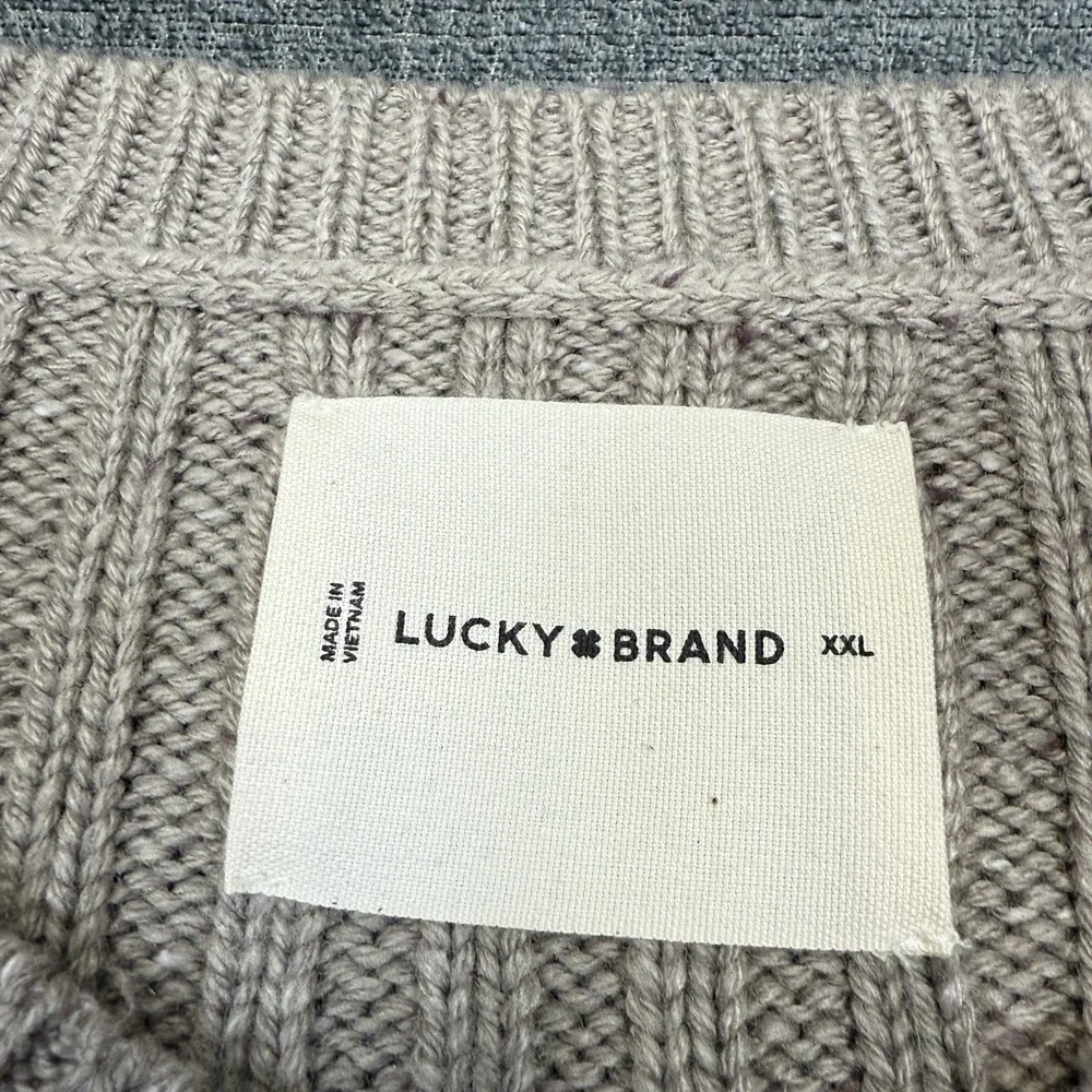 Lucky Brand Wool Blend Sweater Mens XXL Cable Knit Crewneck Fisherman Tan‎
